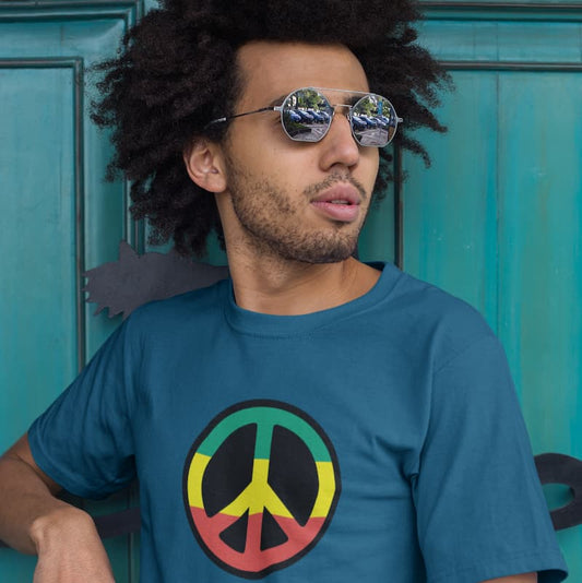 T-shirt unisexe symbole : Peace and Love rasta